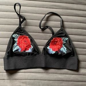 Pink Black Embroidered Bralette